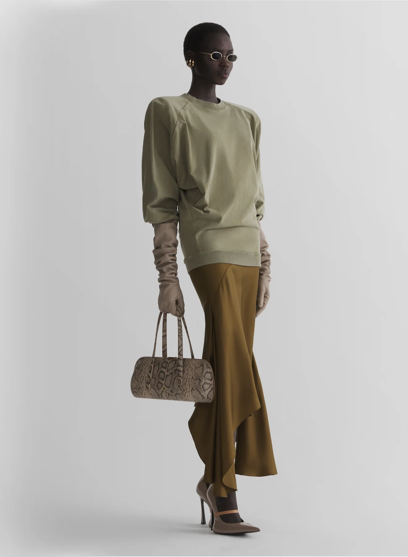 kaki asymetric fluid skirt - Image 3