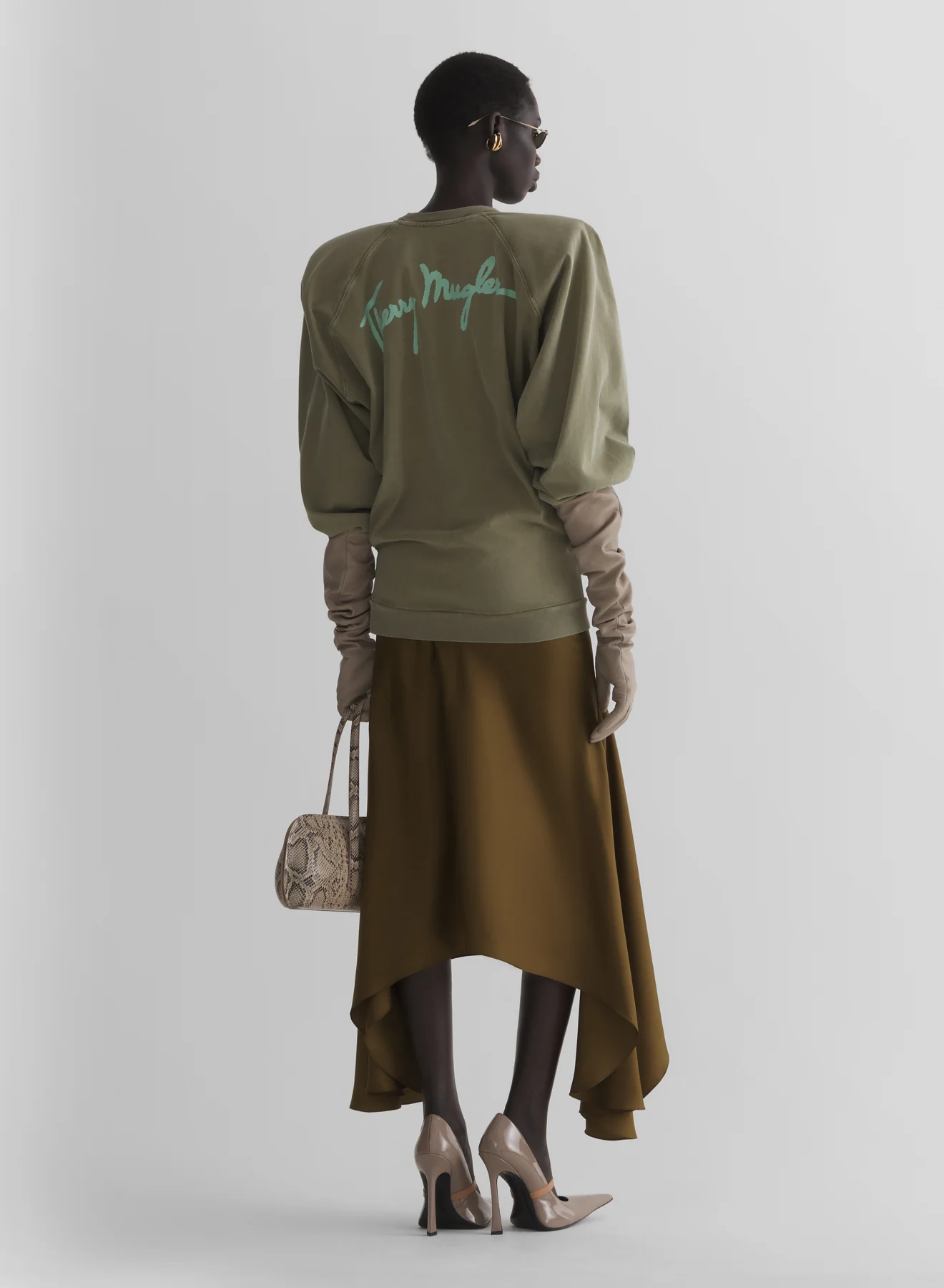 kaki asymetric fluid skirt - Image 4