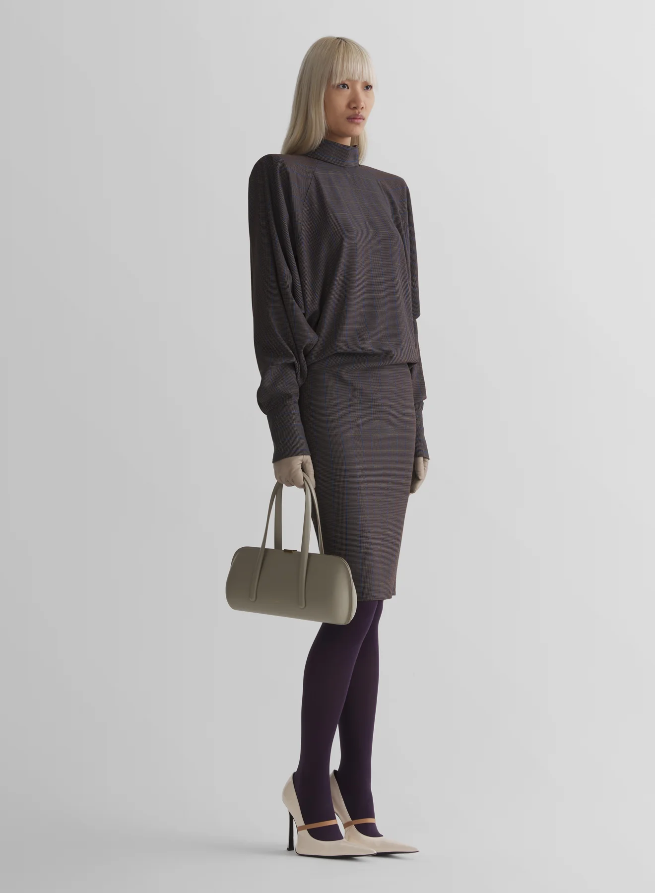 brown check bat sleeves dress - Image 2