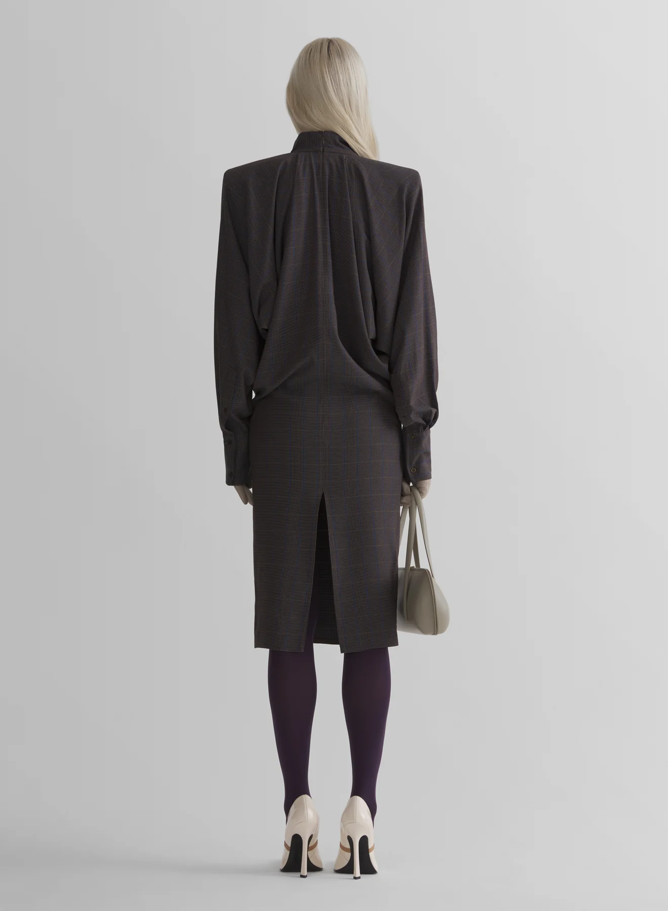 brown check bat sleeves dress - Image 3