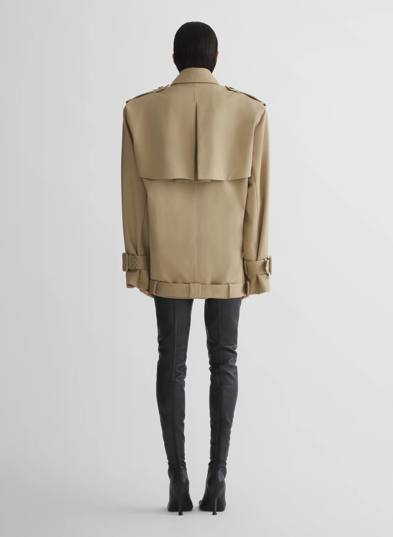 beige dropped trench coat - Image 3