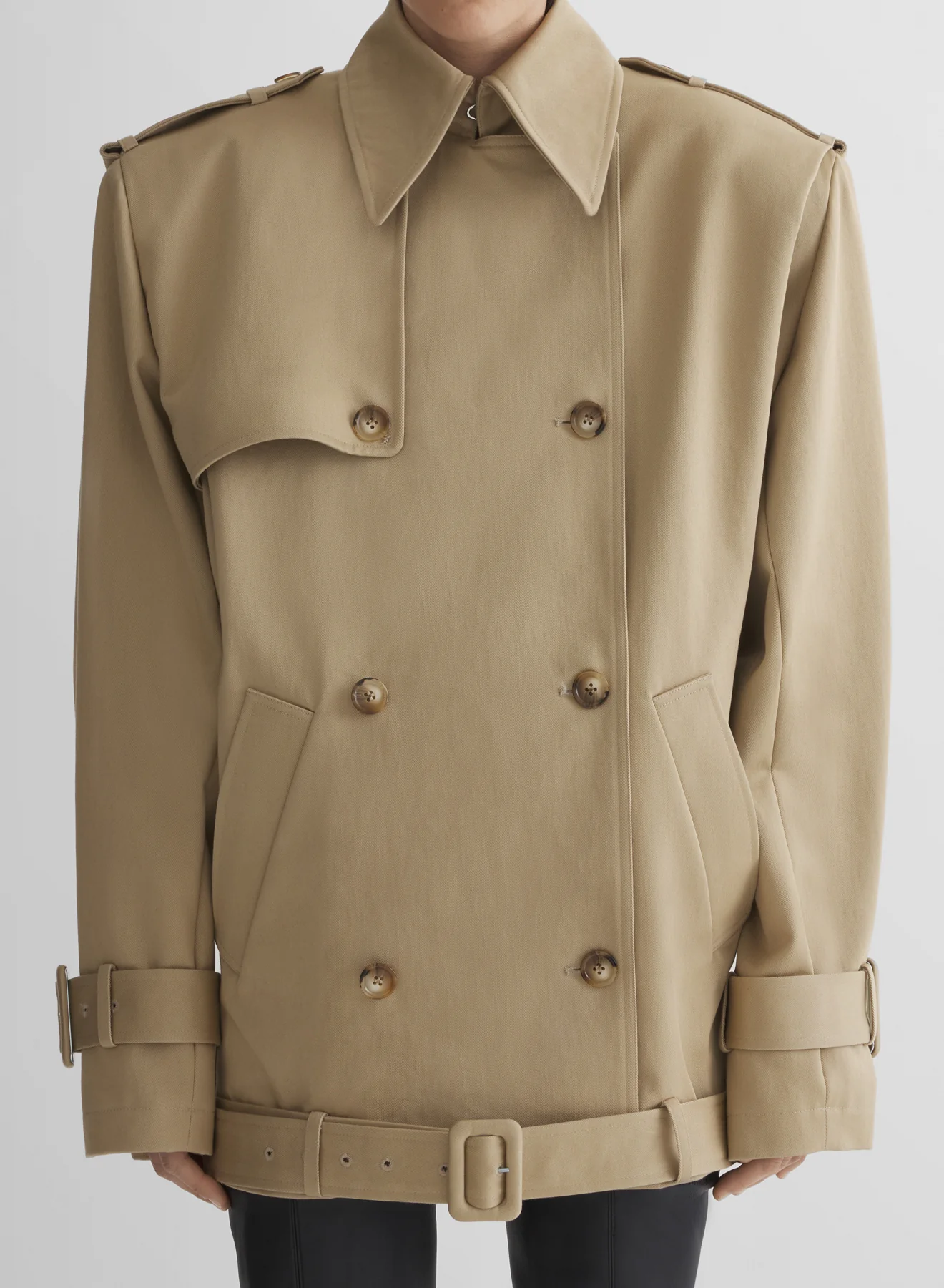 beige dropped trench coat - Image 4