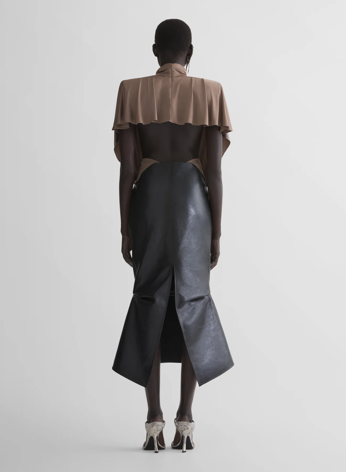 mocha brown draped power bodysuit - Image 3