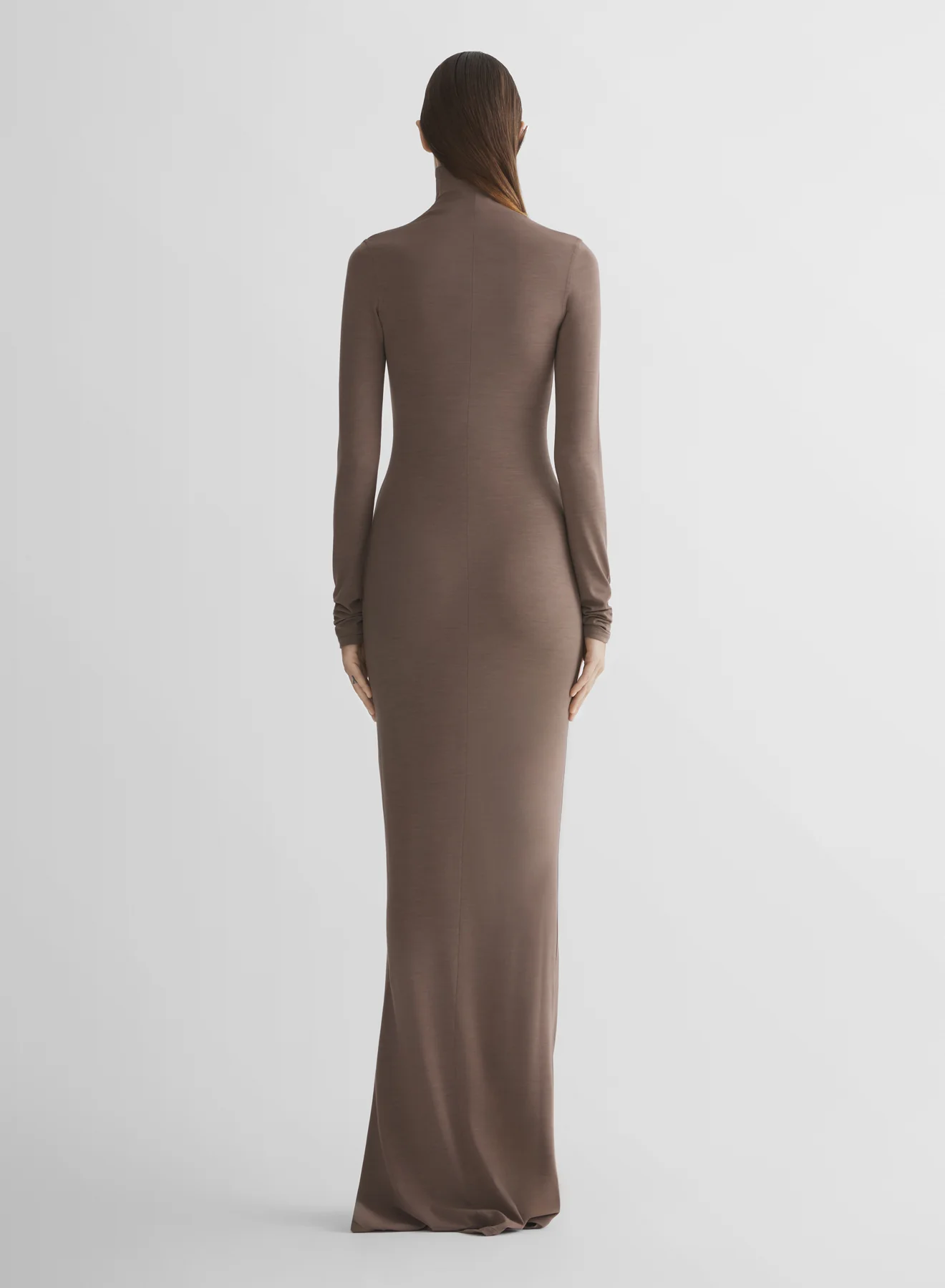 mocha brown jersey column dress - Image 3