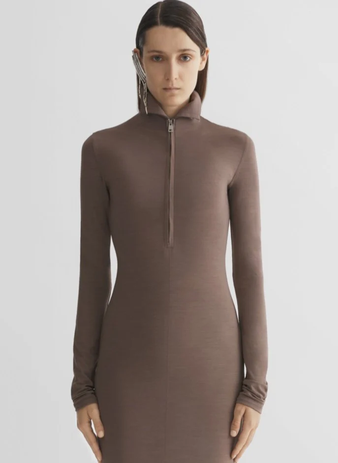 mocha brown jersey column dress - Image 4