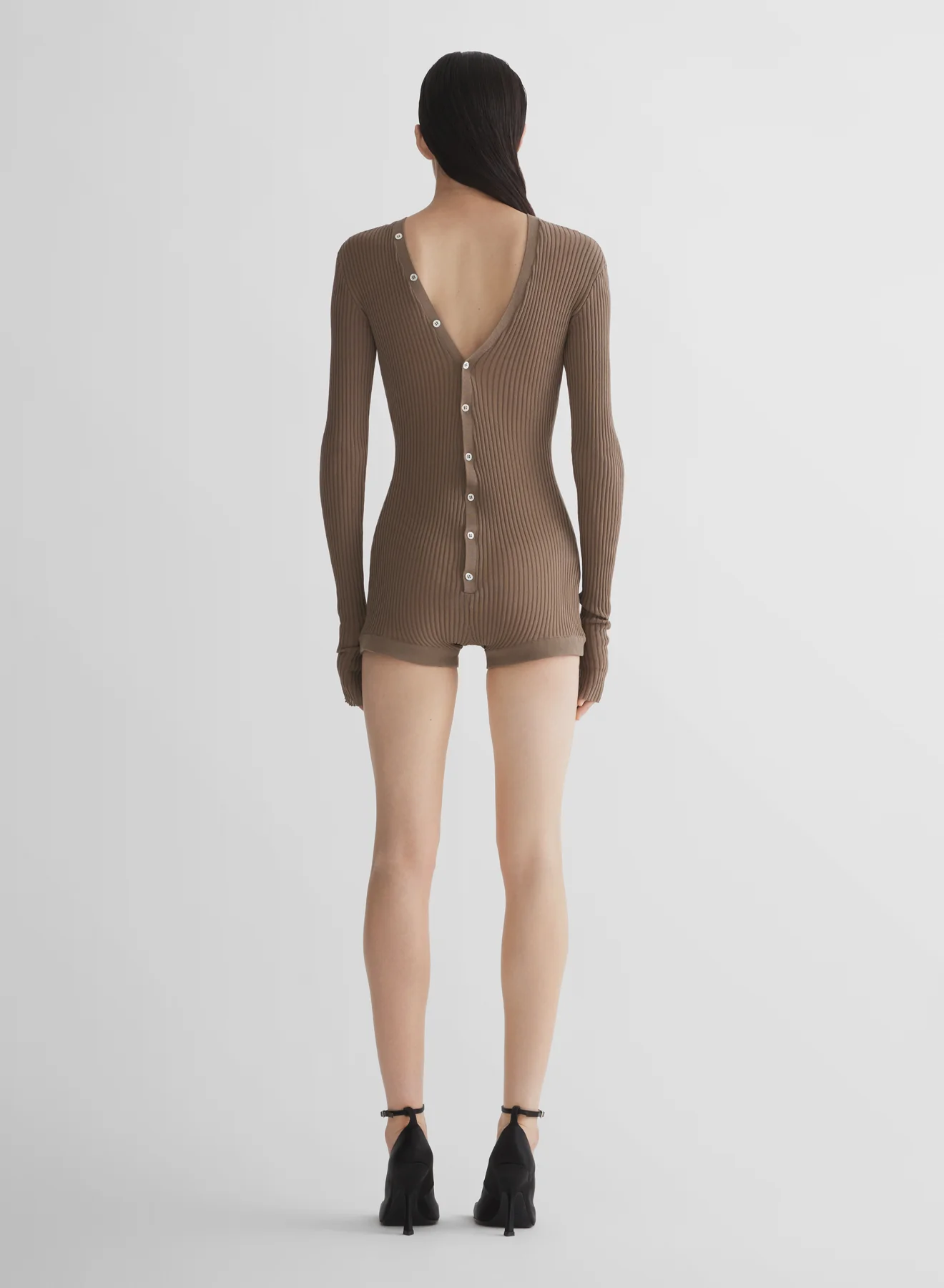 mocha brown knit buttoned bodyshort - Image 4