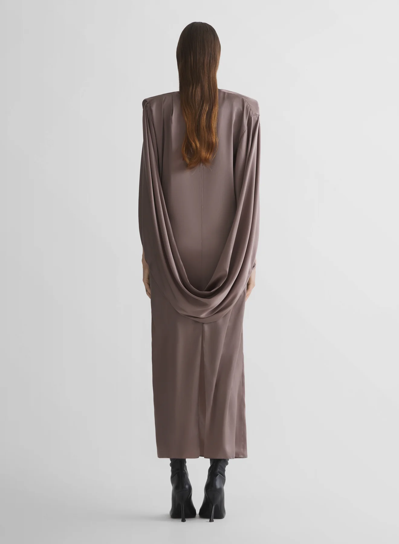 mocha brown scarf drape dress - Image 4