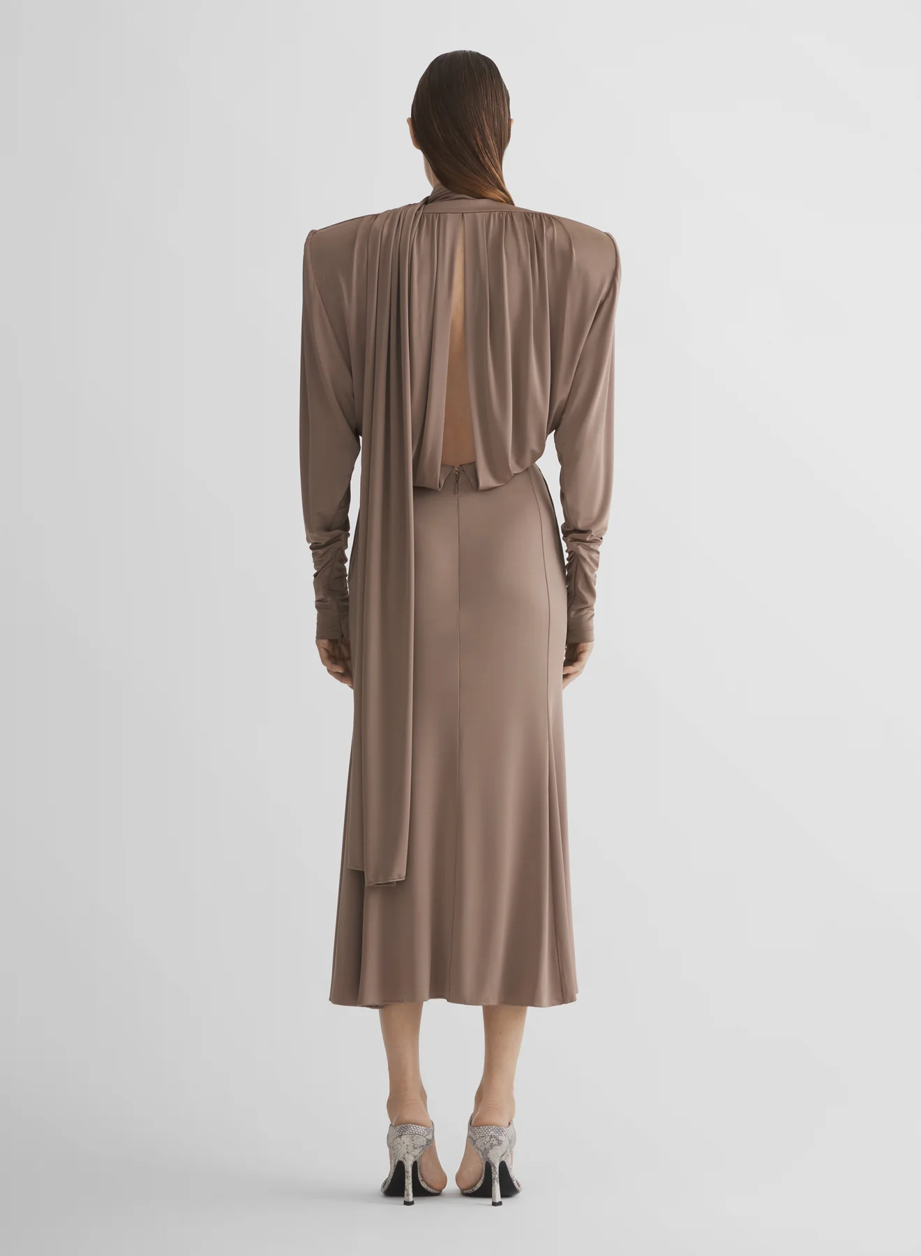 mocha brown scarf power dress - Image 3