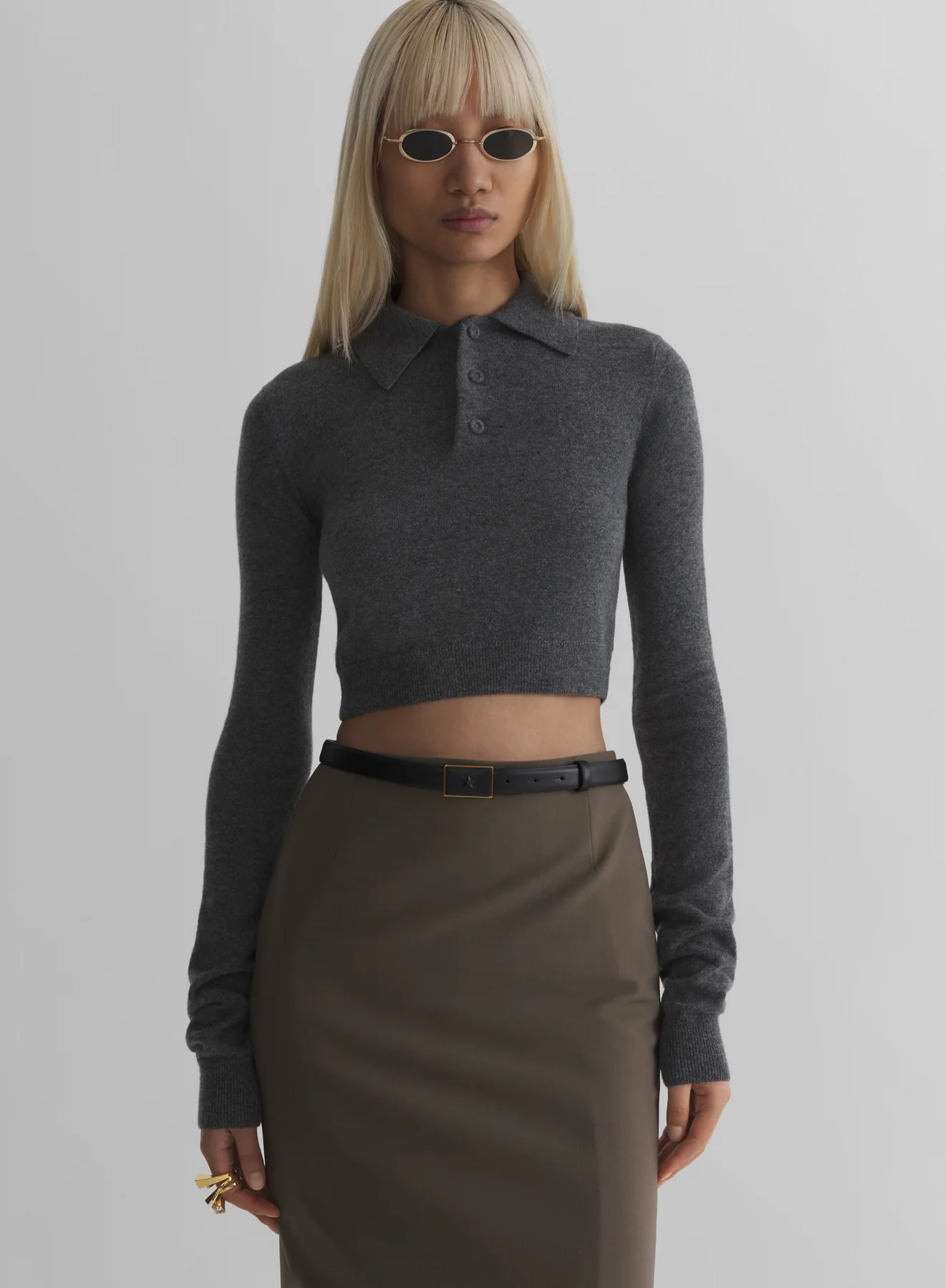grey cashmere cropped polo