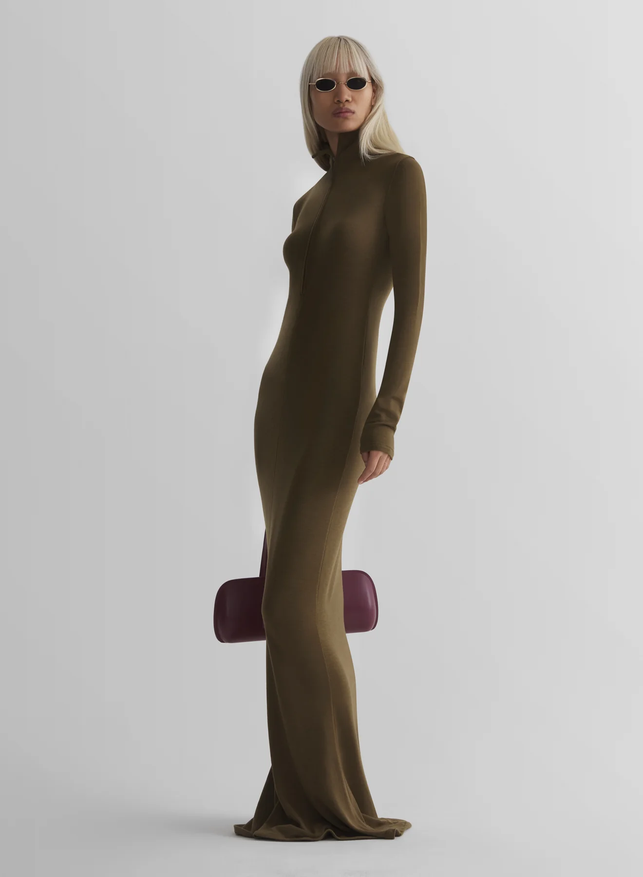 military green column jersey dress - Image 2