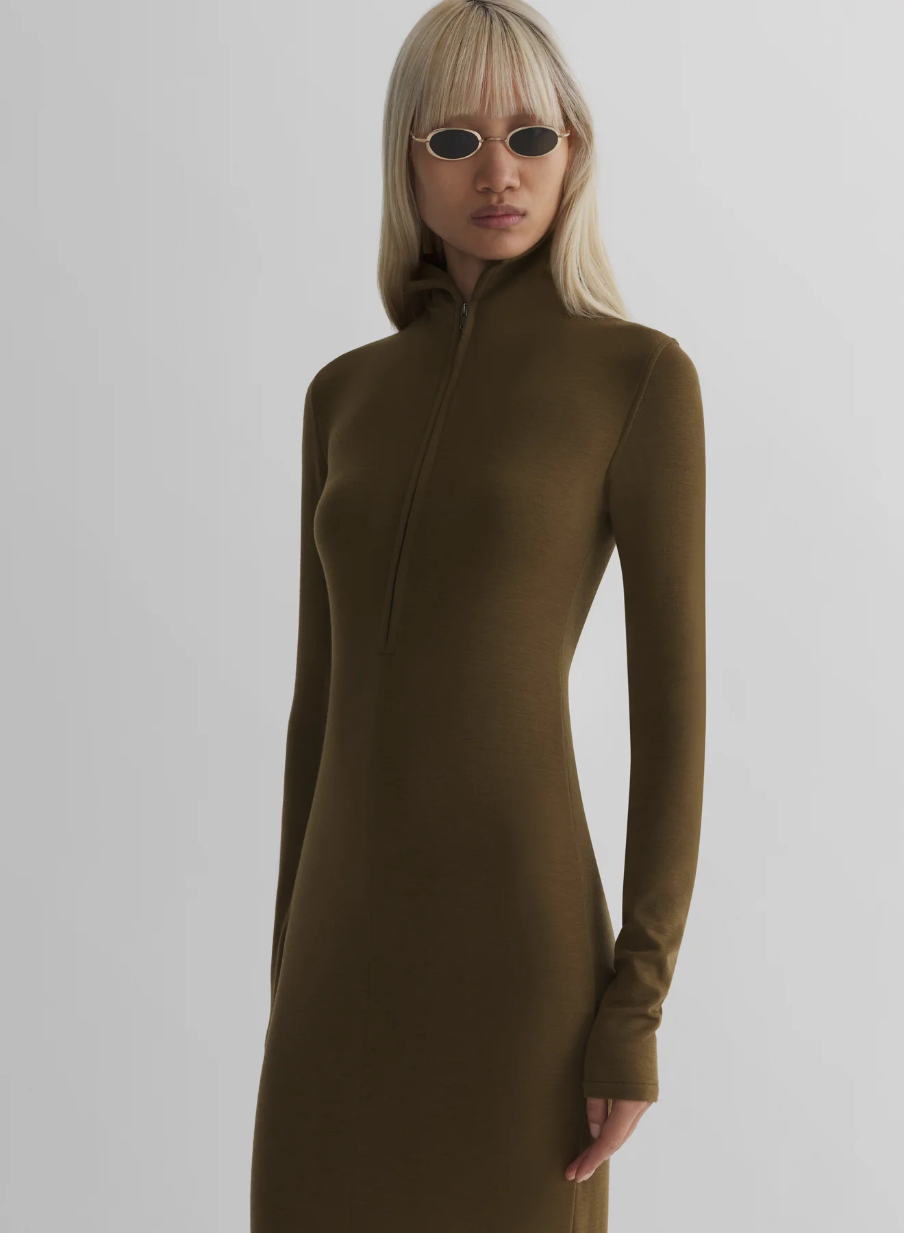 military green column jersey dress - Image 4