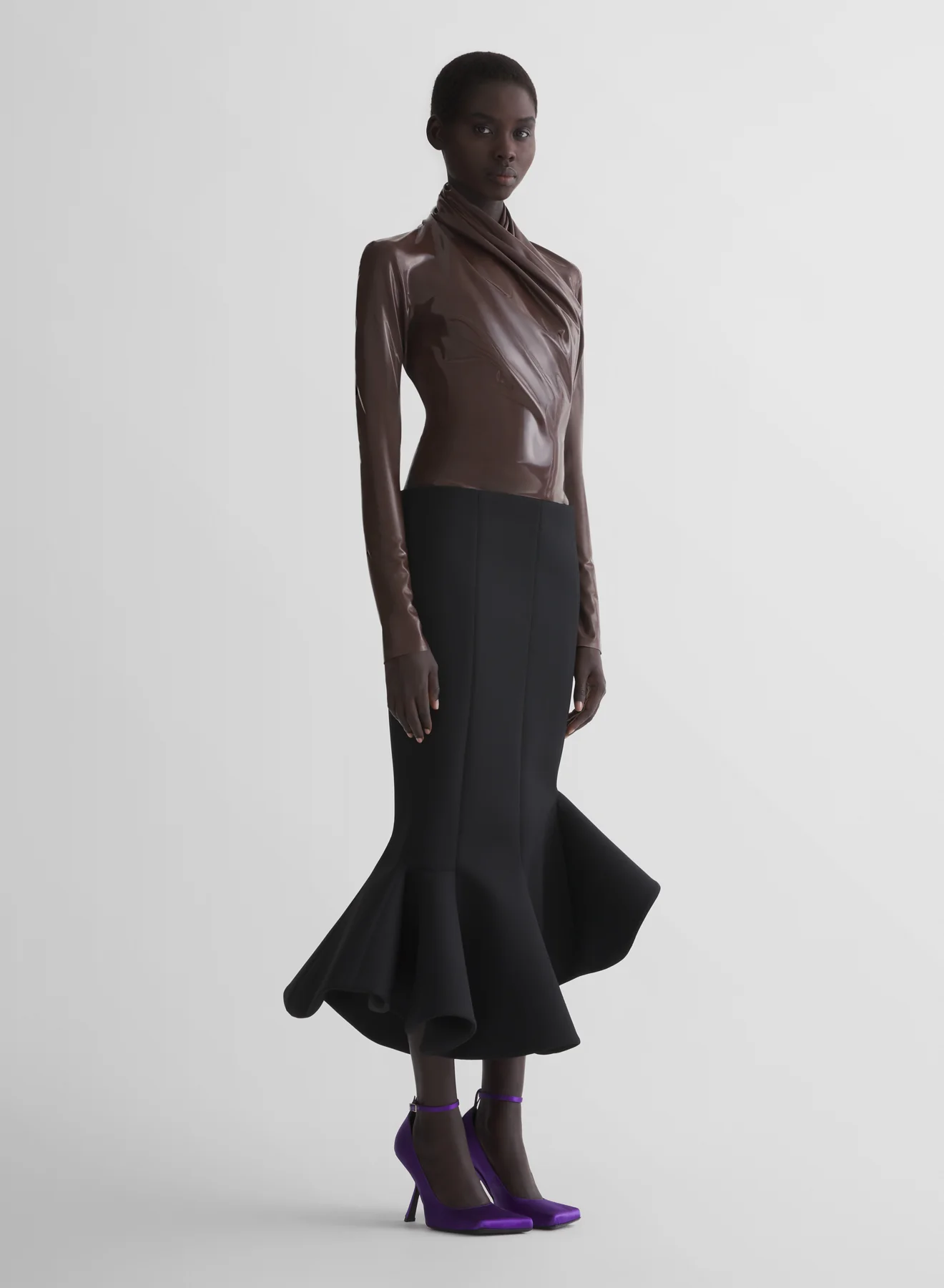 dark brown latex scarf bodysuit - Image 3