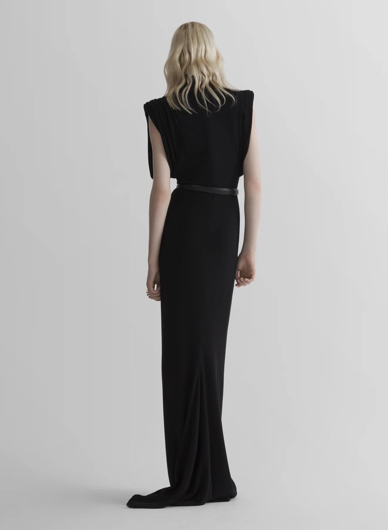 black draped sleeveless gown - Image 3