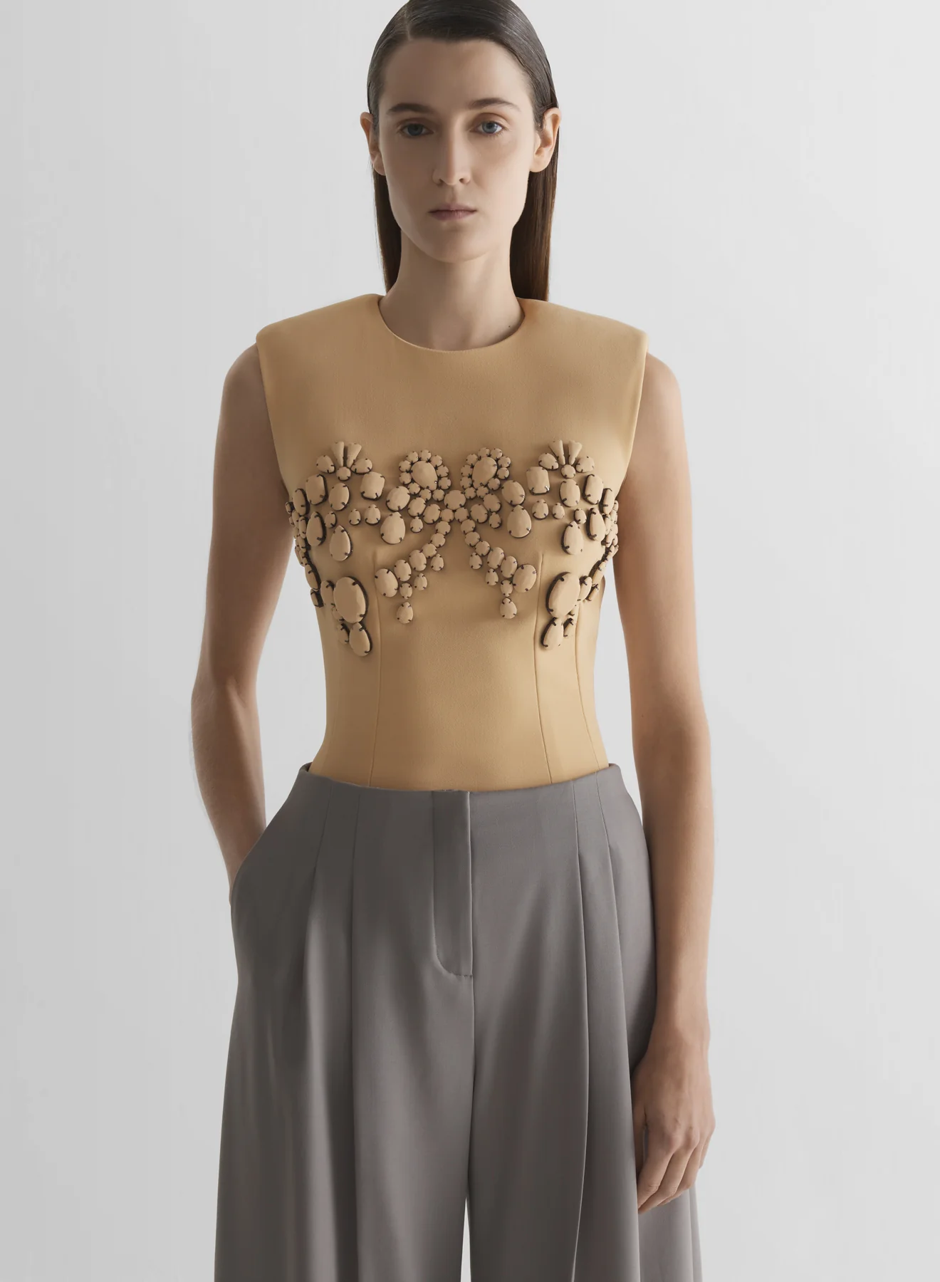 Beige Embroidered Top