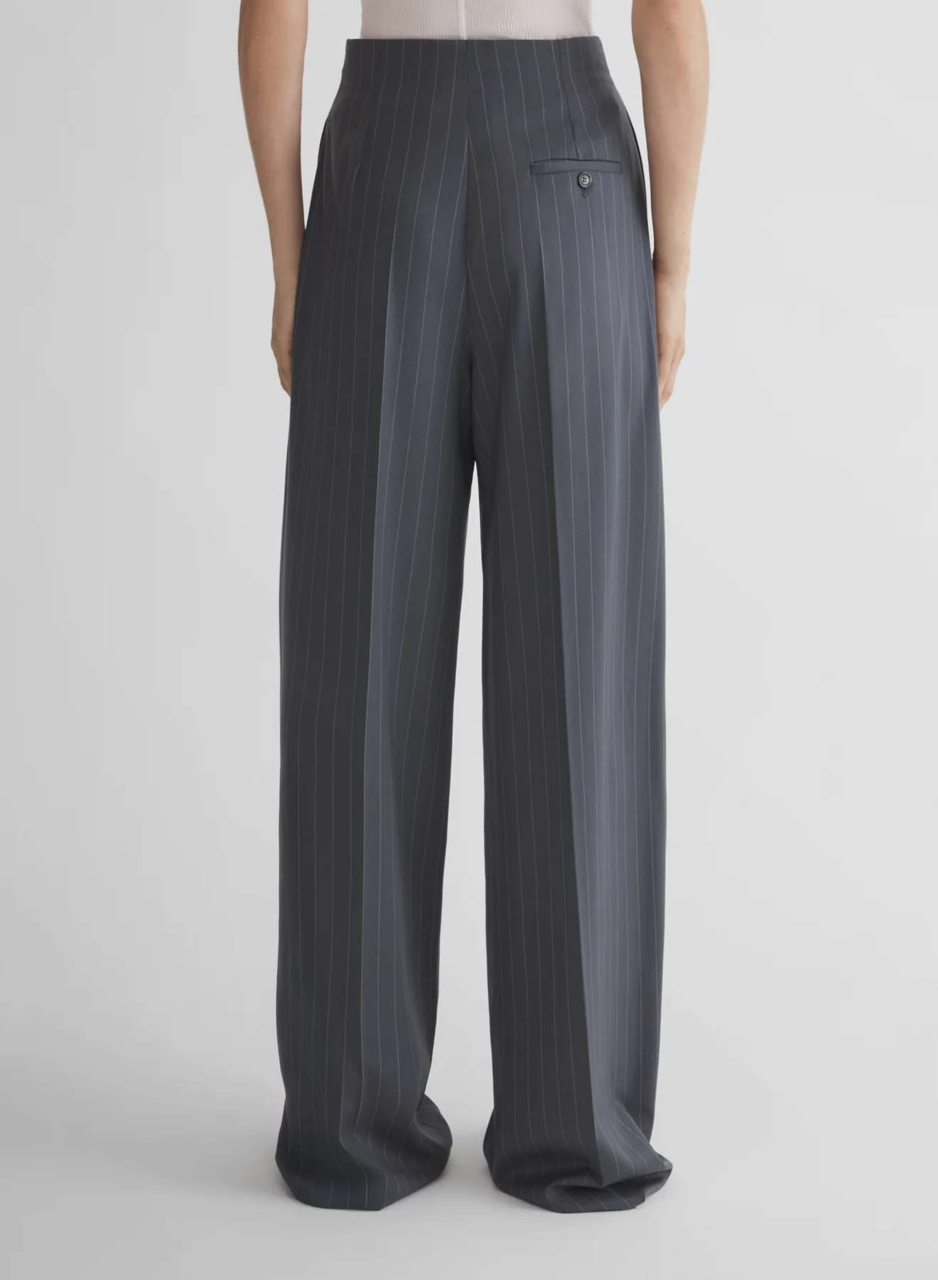 grey pinstripe wide pleated trousers - Image 3