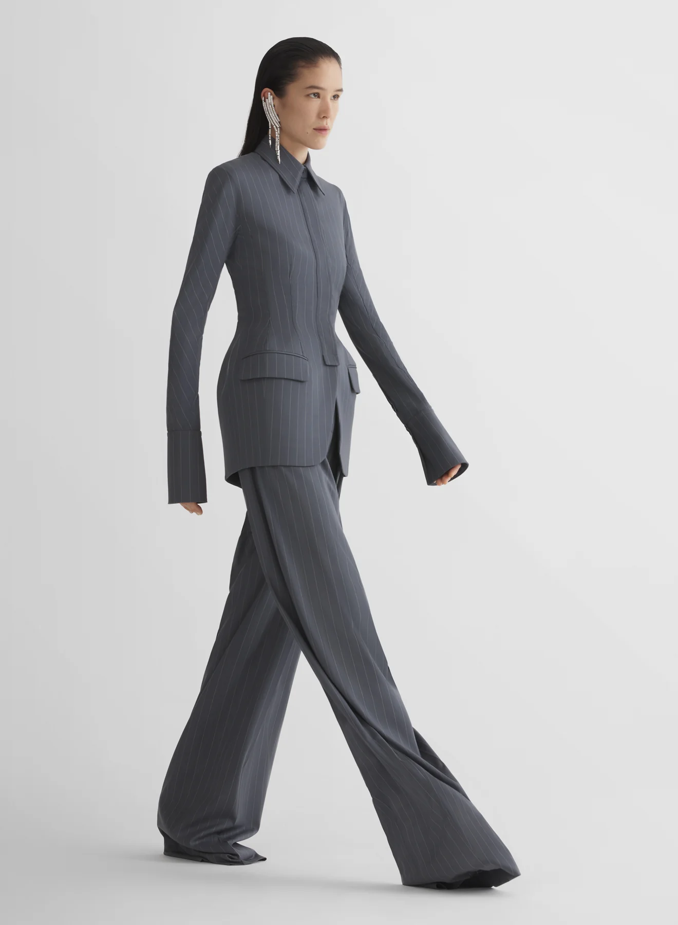 grey pinstripe wide pleated trousers - Image 5