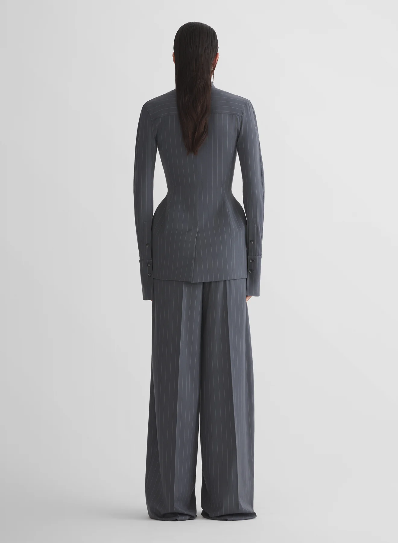 grey pinstripe wide pleated trousers - Image 6