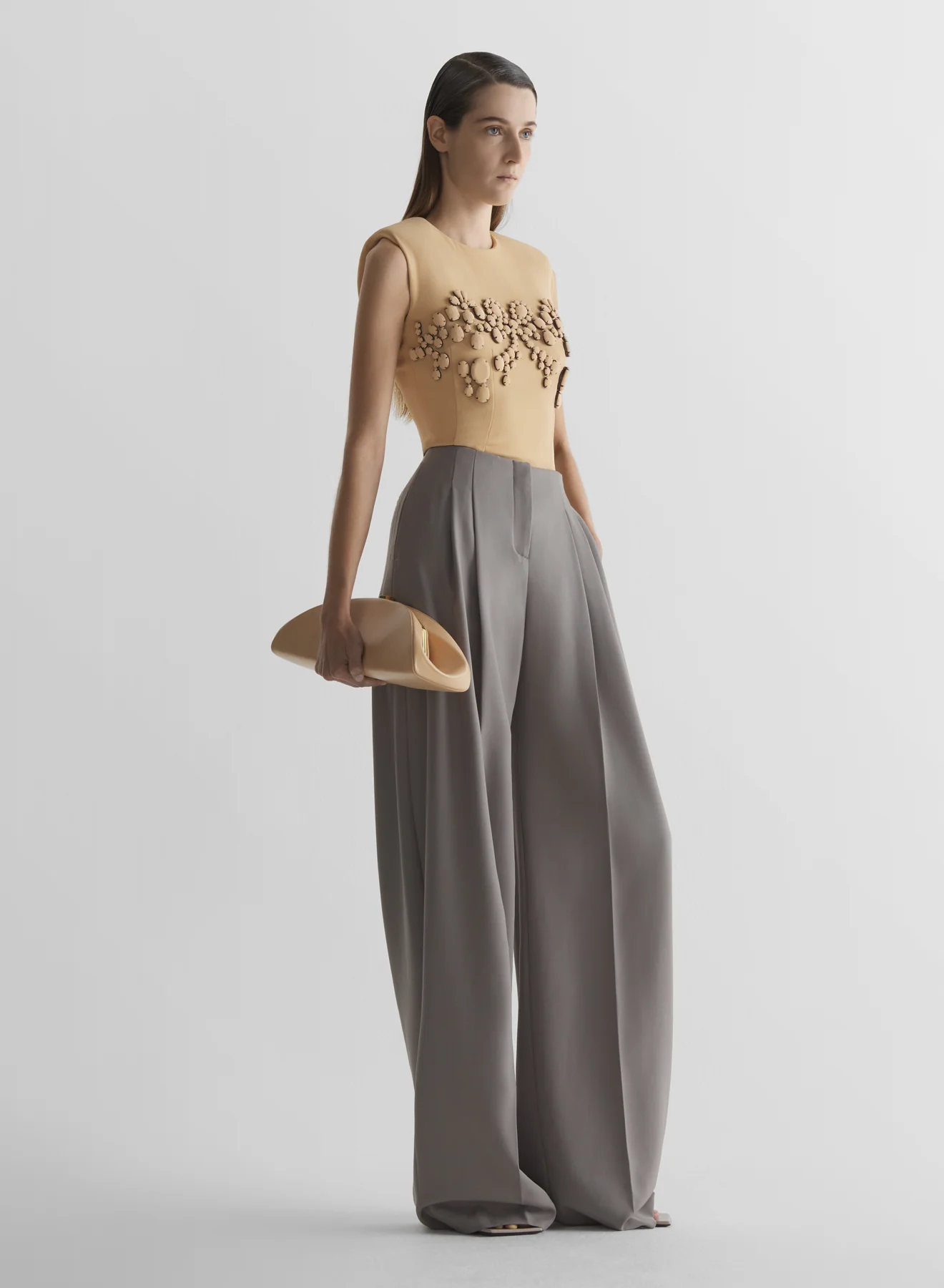 grey wide pleated trousers - Image 4