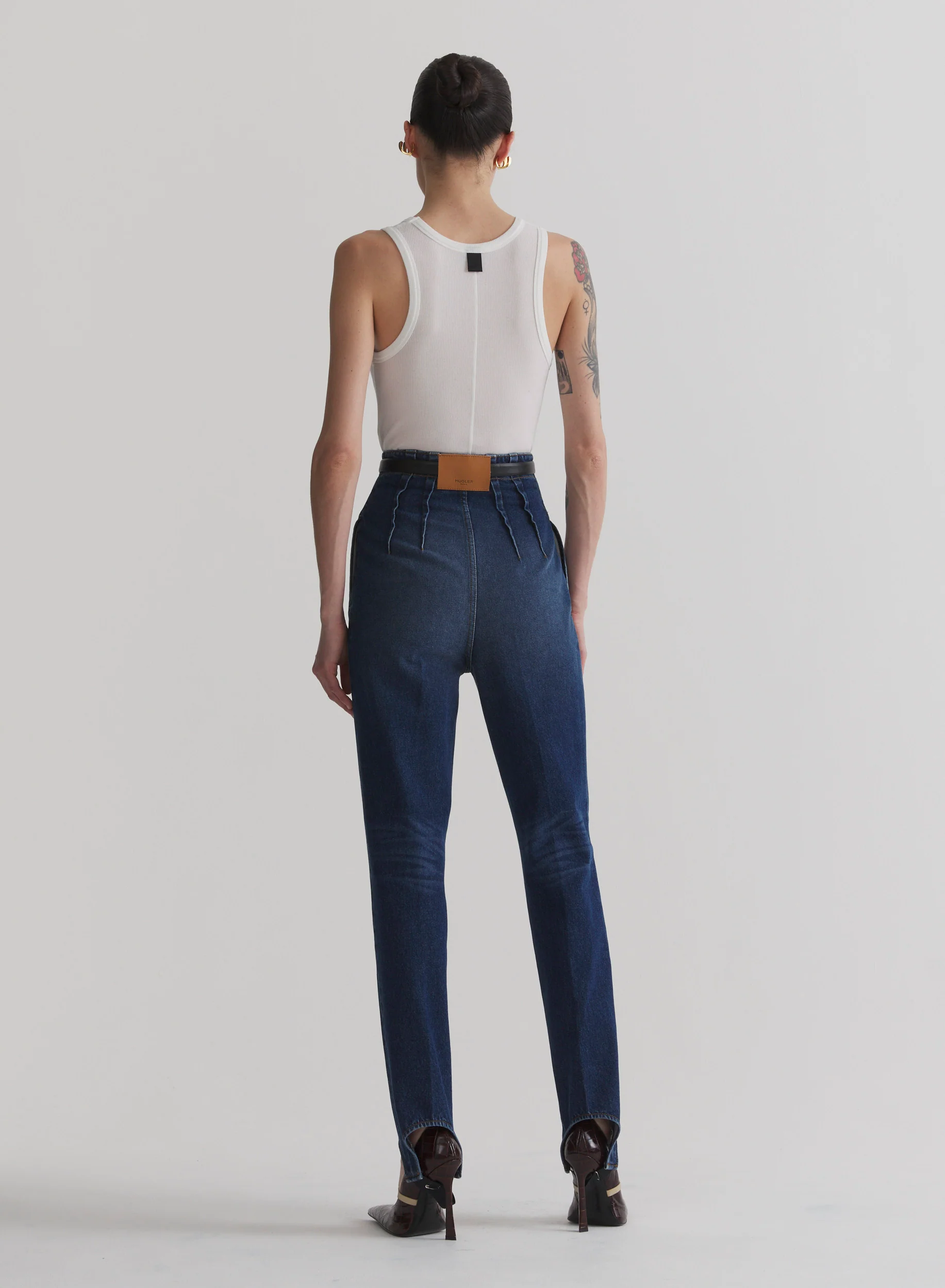 washed denim cigarette stirrup trousers - Image 4