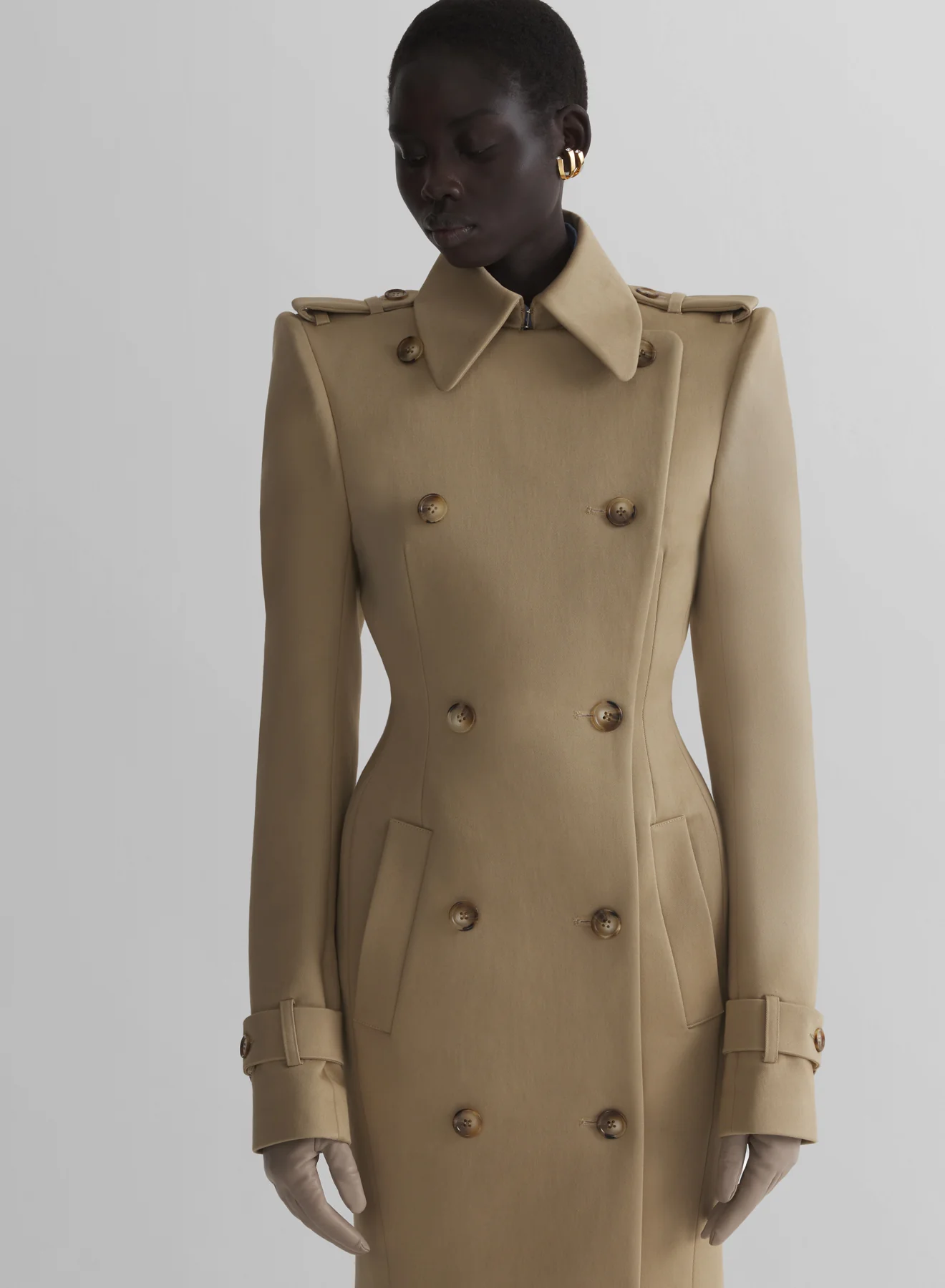 beige hourglass trench coat - Image 2