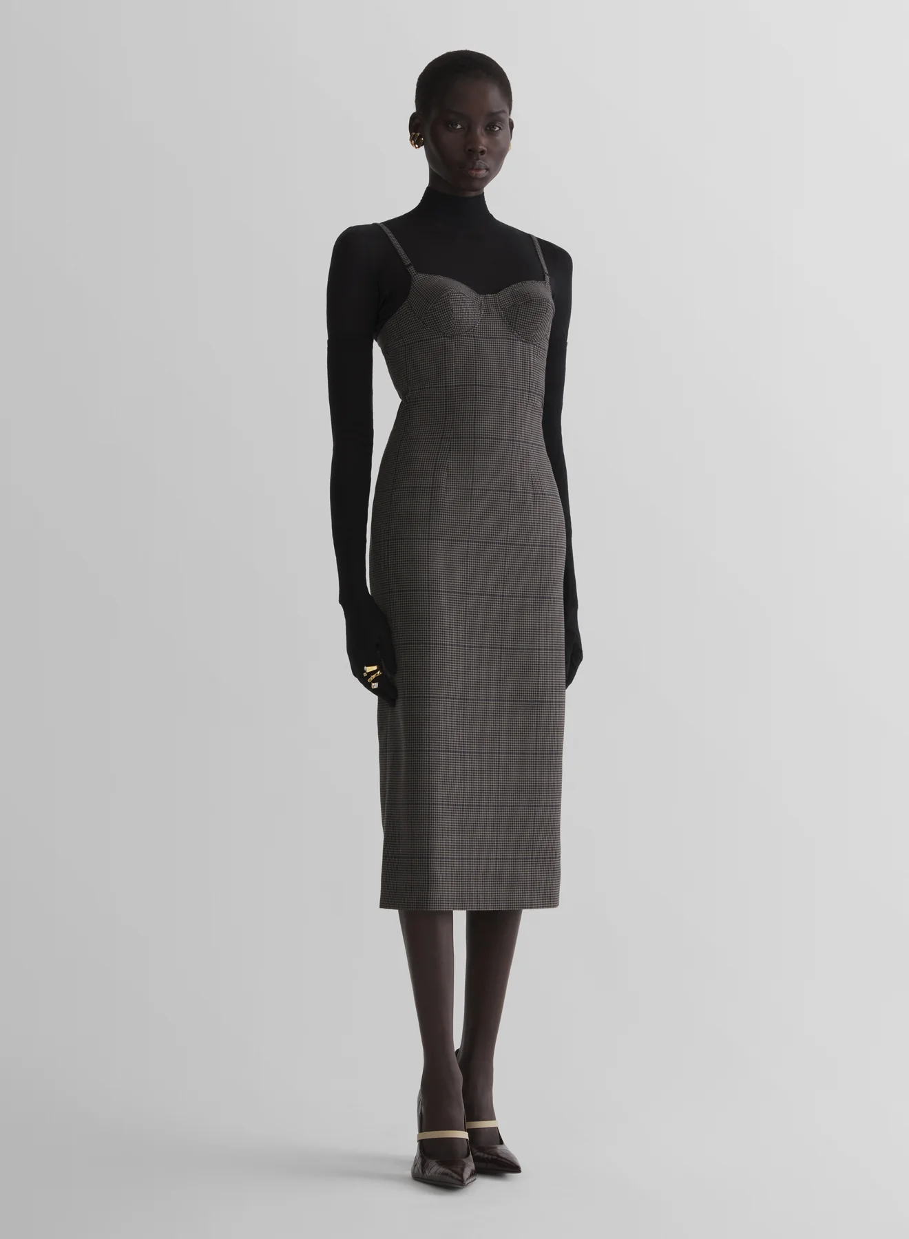 taupe check lingerie dress