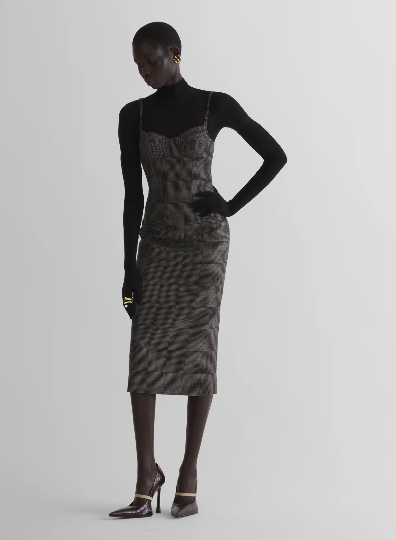 taupe check lingerie dress - Image 2