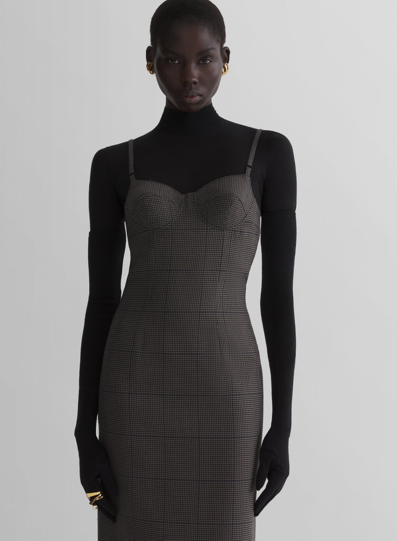 taupe check lingerie dress - Image 4
