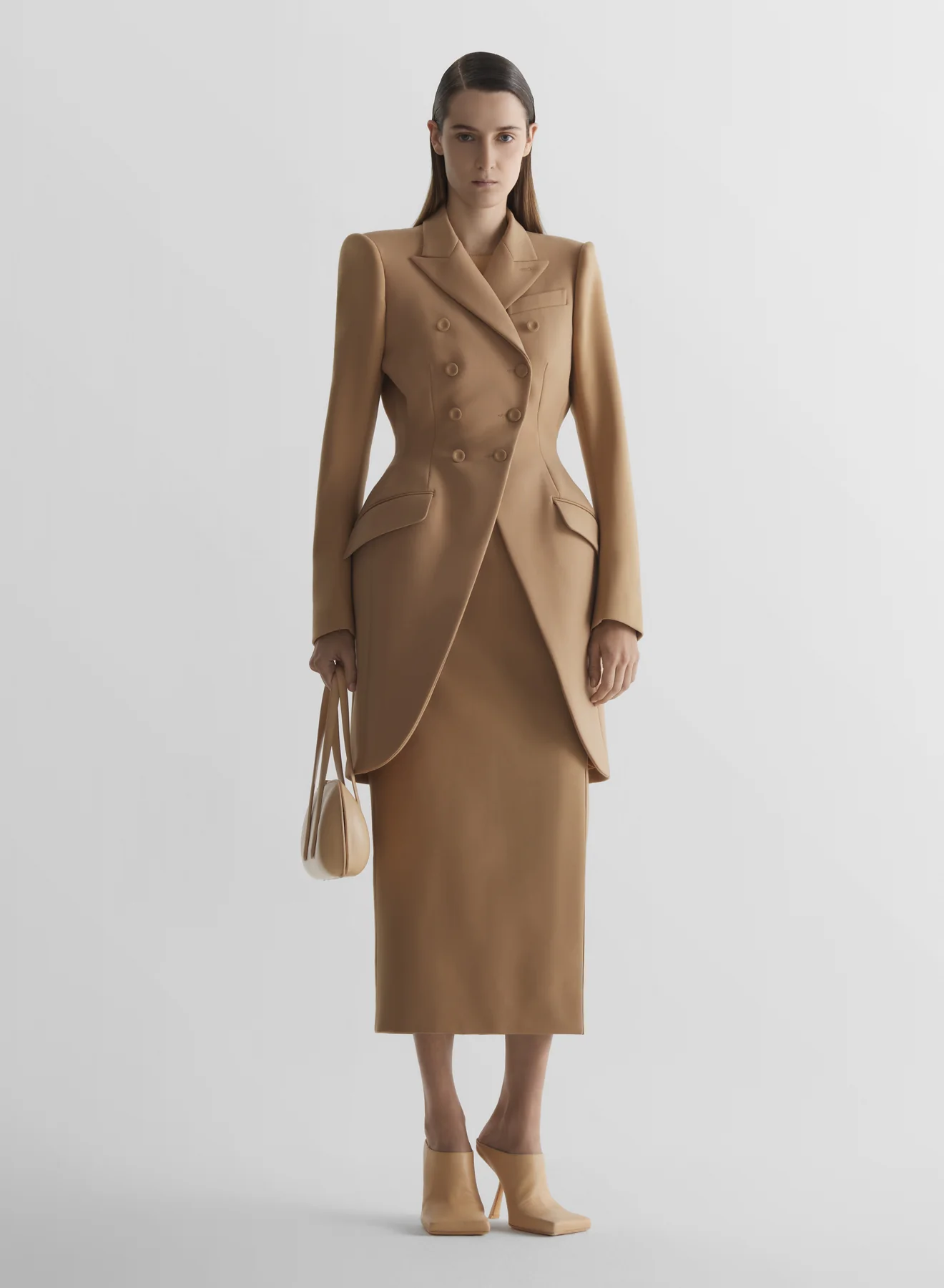 Beige Long hourglass jacket