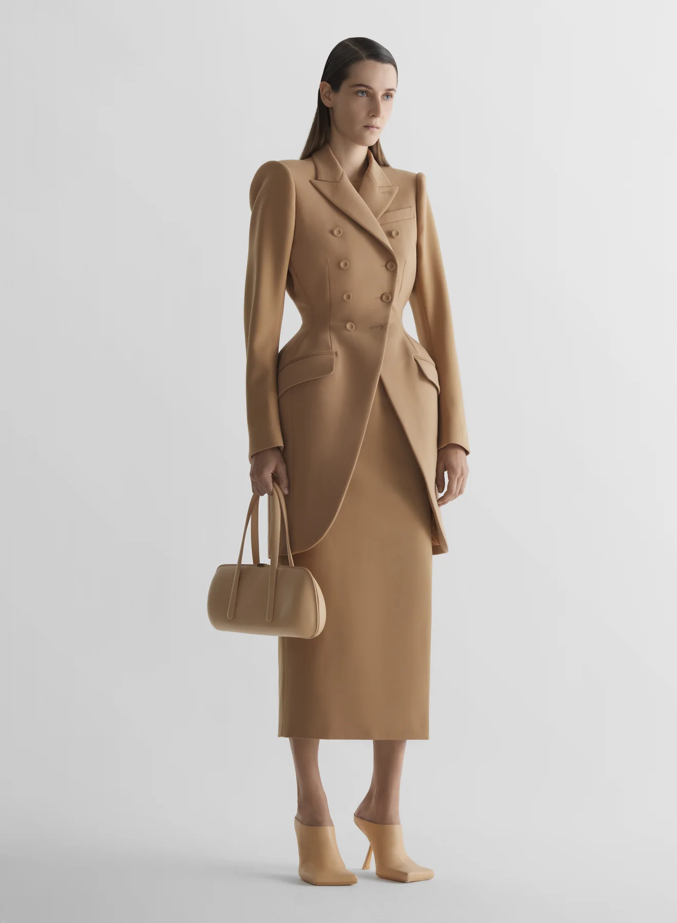Beige Long hourglass jacket - Image 3