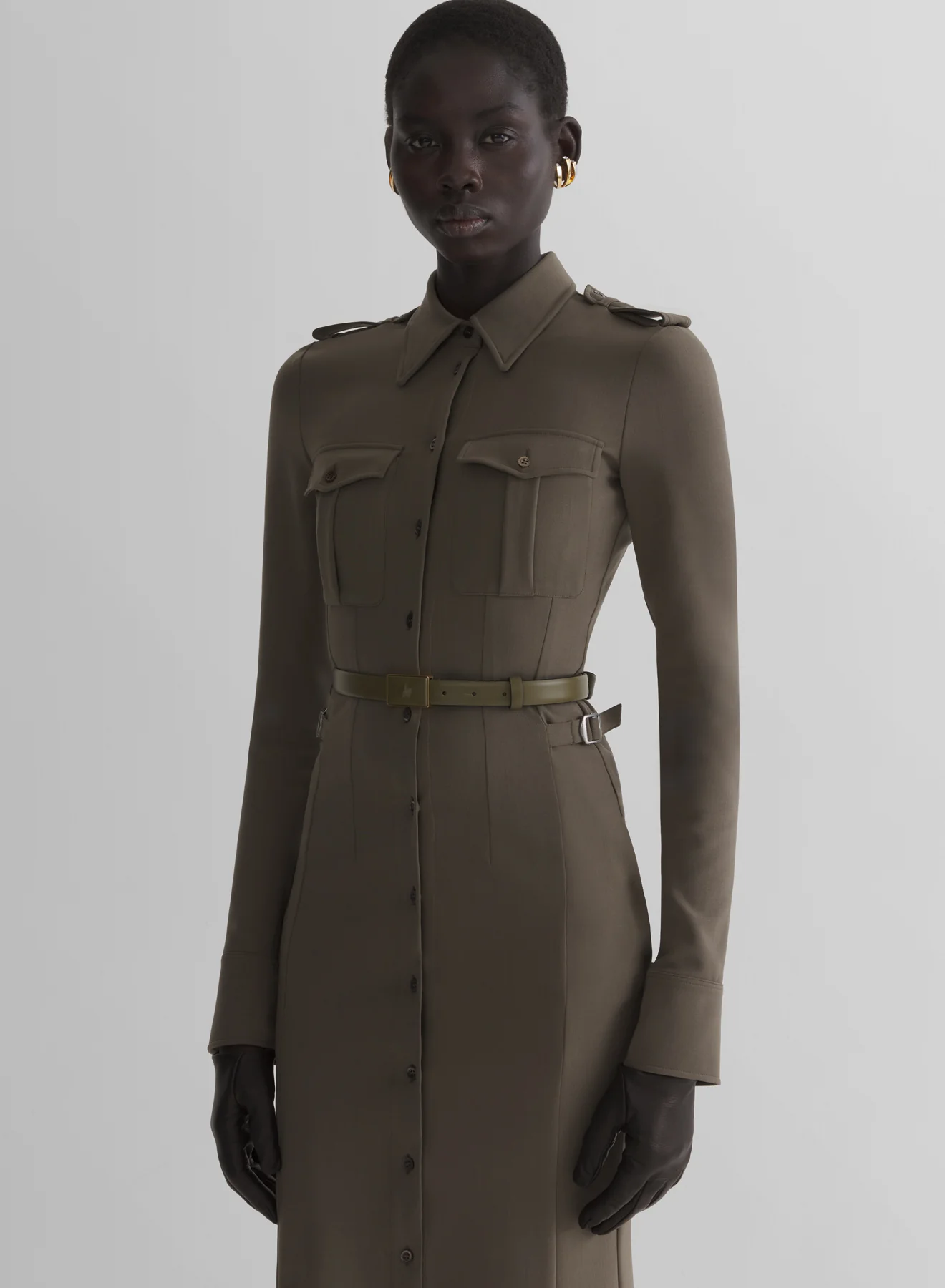 kaki military shirt dress - Image 4