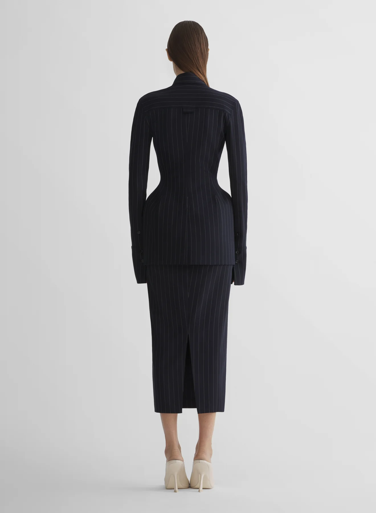 navy pinstripe hourglass shirt jacket - Image 4