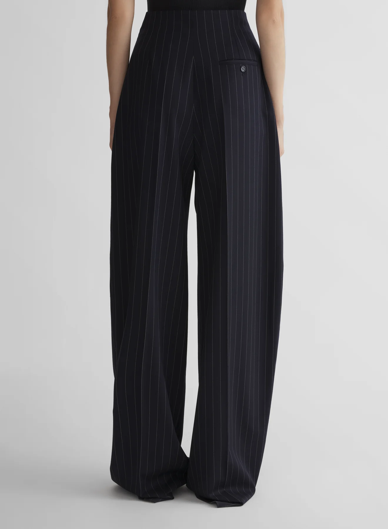 navy pinstripe wide pleated trousers - Image 3