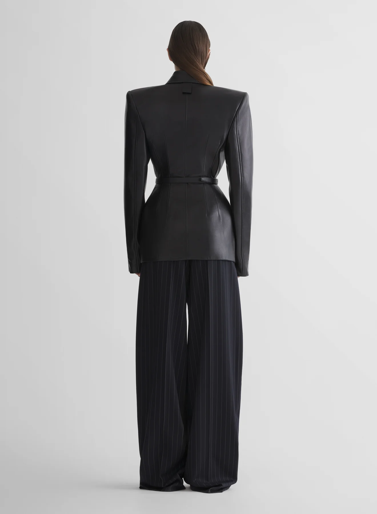 navy pinstripe wide pleated trousers - Image 5