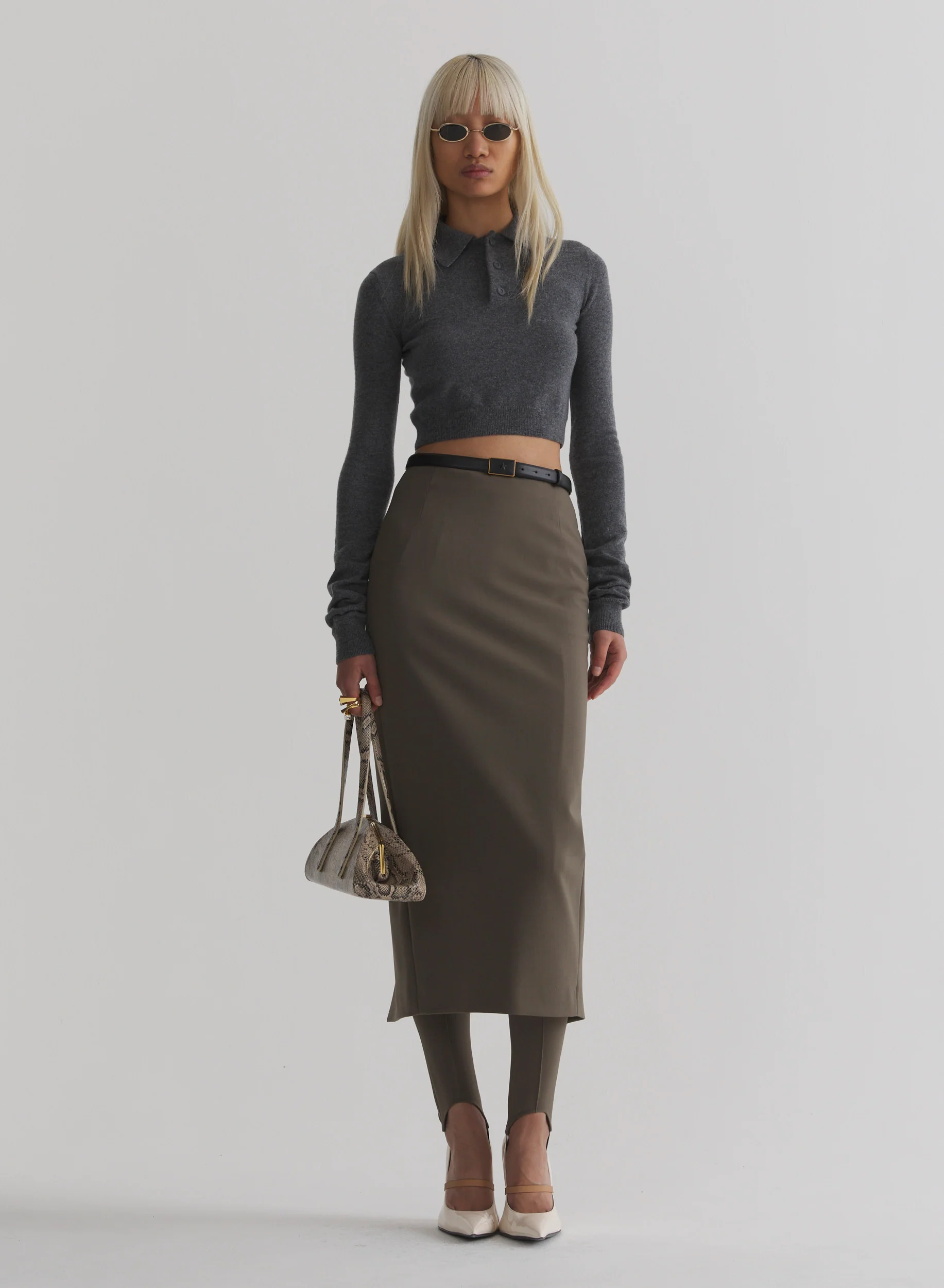 taupe pencil skirt