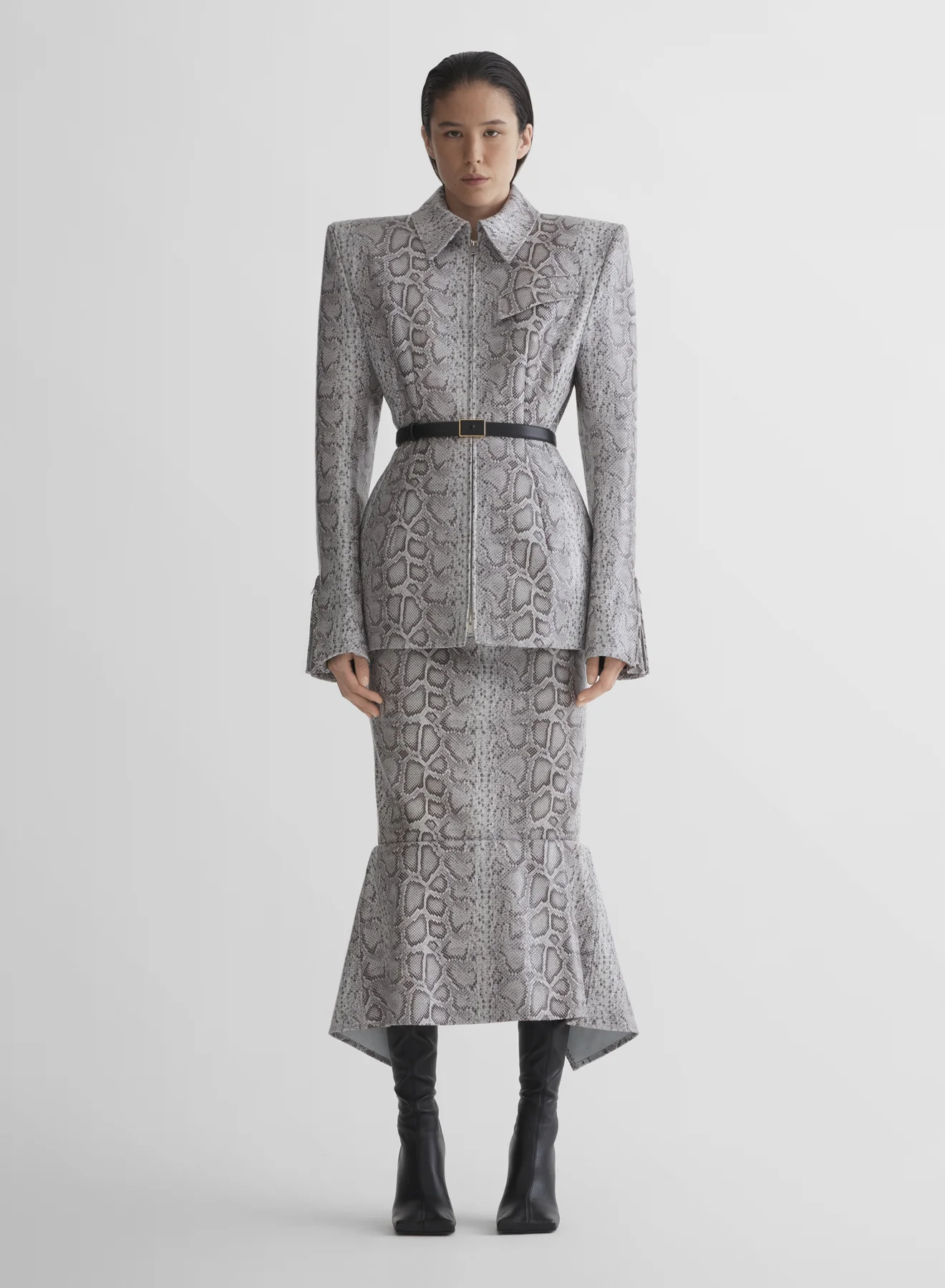 python-embossed leather oblique jacket - Image 3