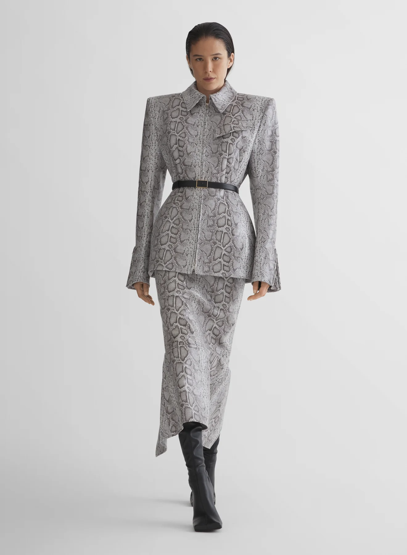 python-embossed leather oblique jacket - Image 4