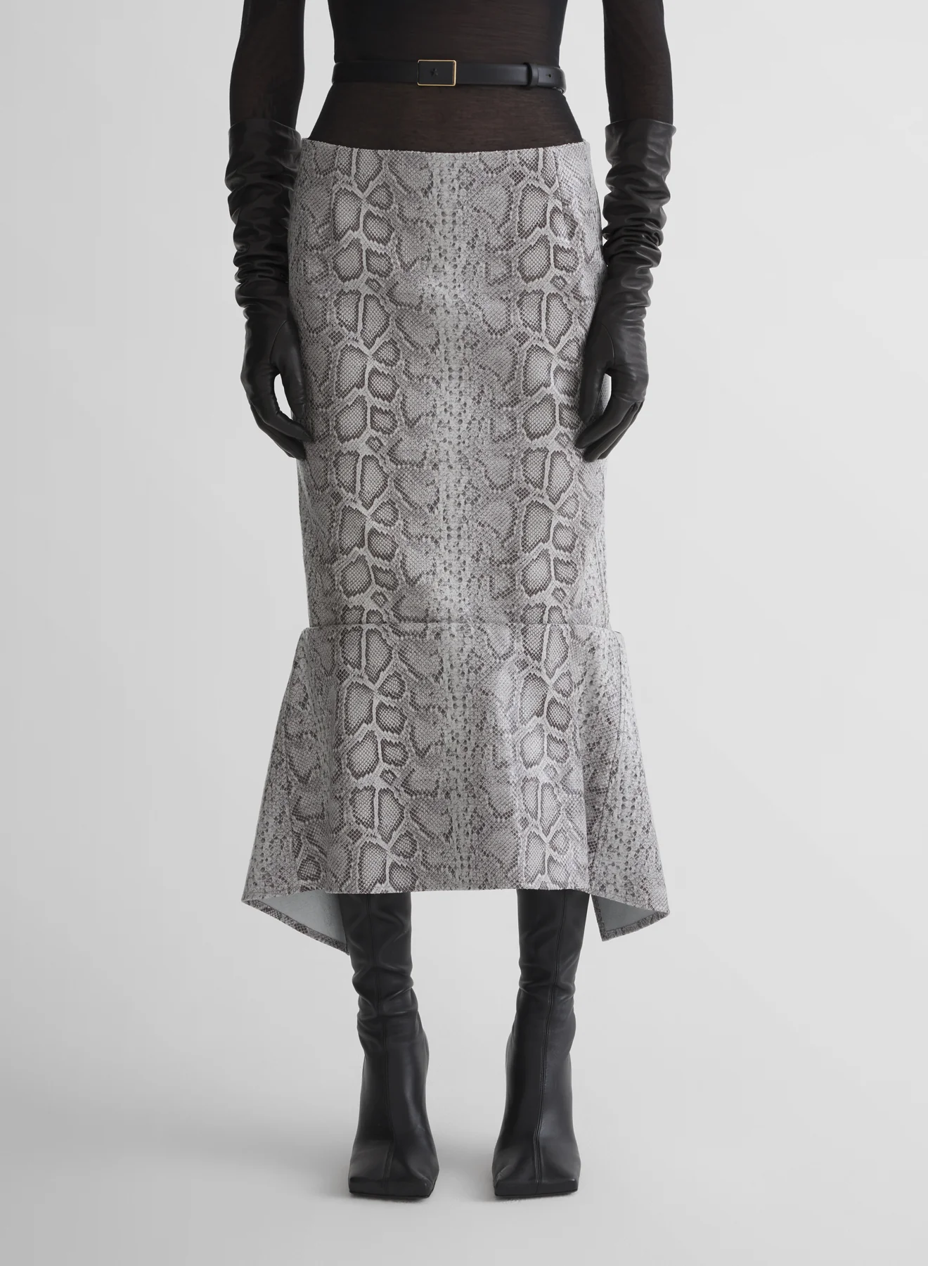 python-embossed leather slit mermaid skirt - Image 3
