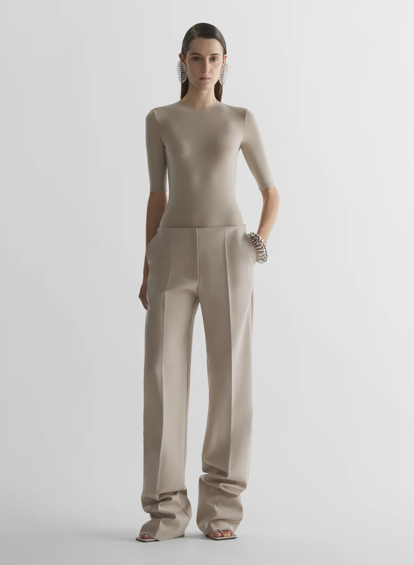 Taupe Second skin jersey top - Image 2