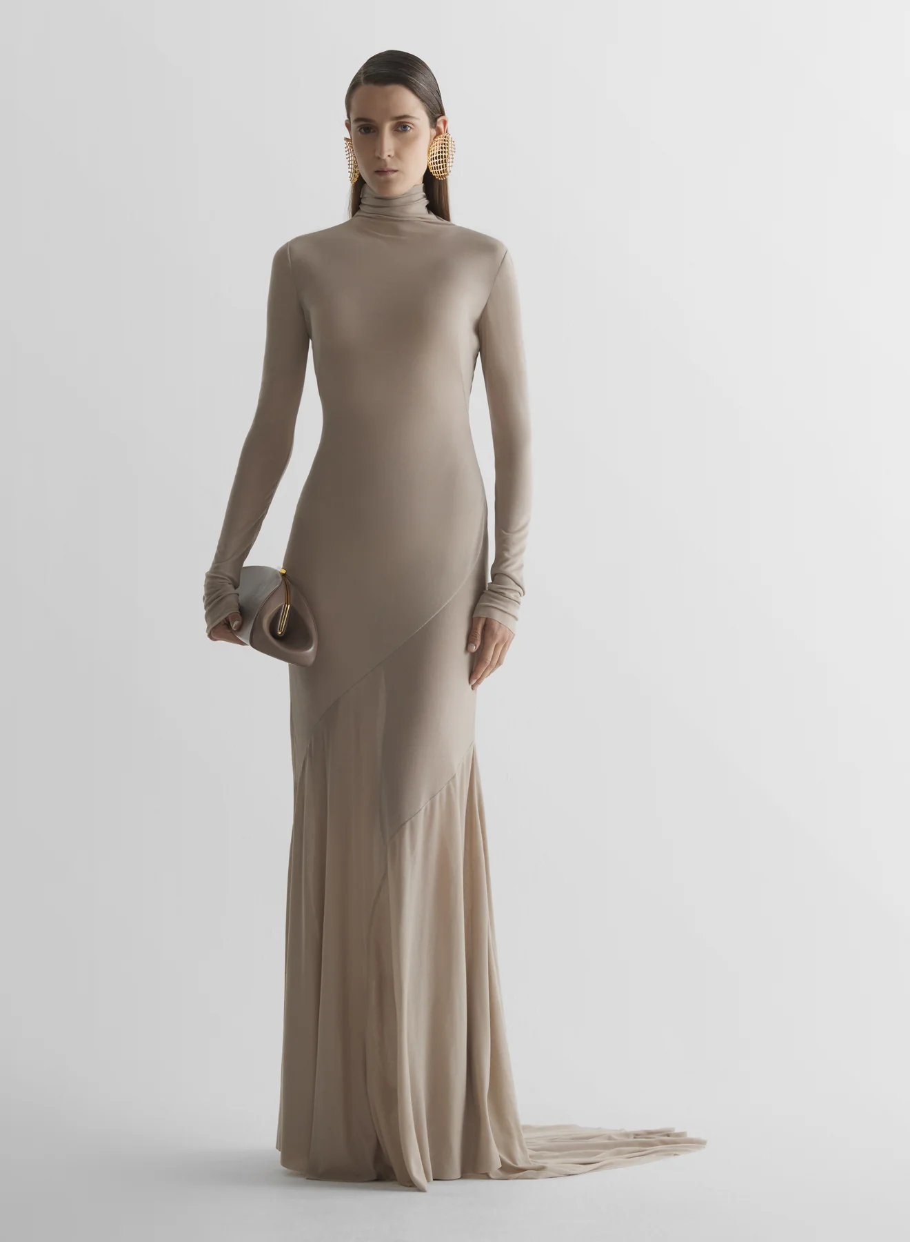 Taupe Turtleneck jersey gown