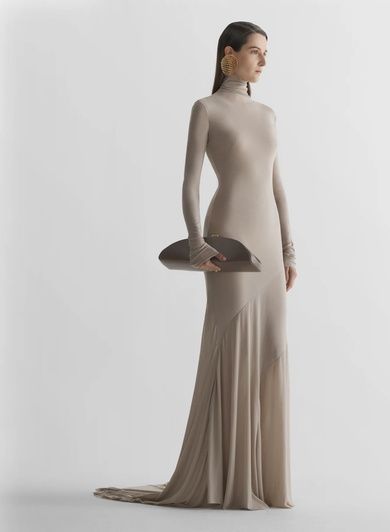 Taupe Turtleneck jersey gown - Image 2