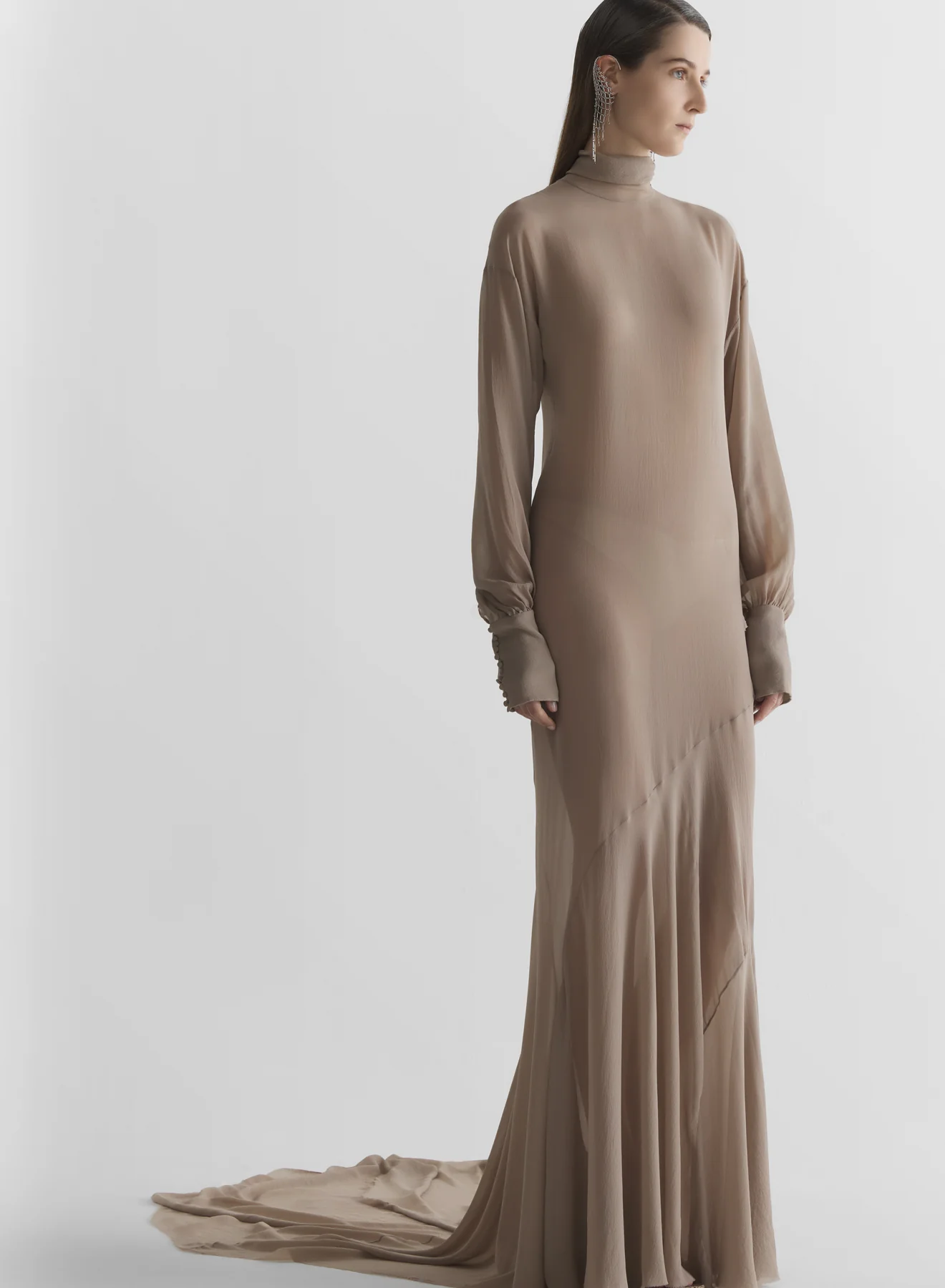 Taupe Turtleneck sheer gown - Image 2