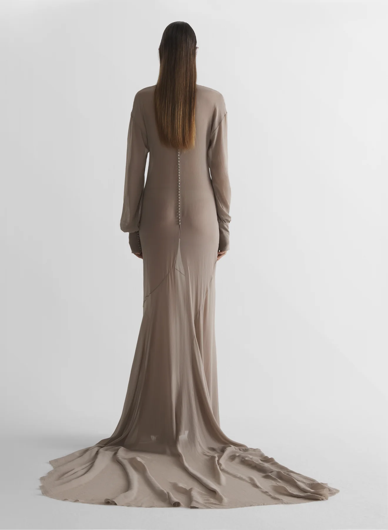 Taupe Turtleneck sheer gown - Image 3